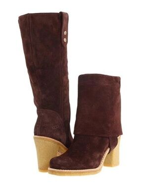 UGG Josie Leather/Suede Convertible Tall-Ankle Boots Brown